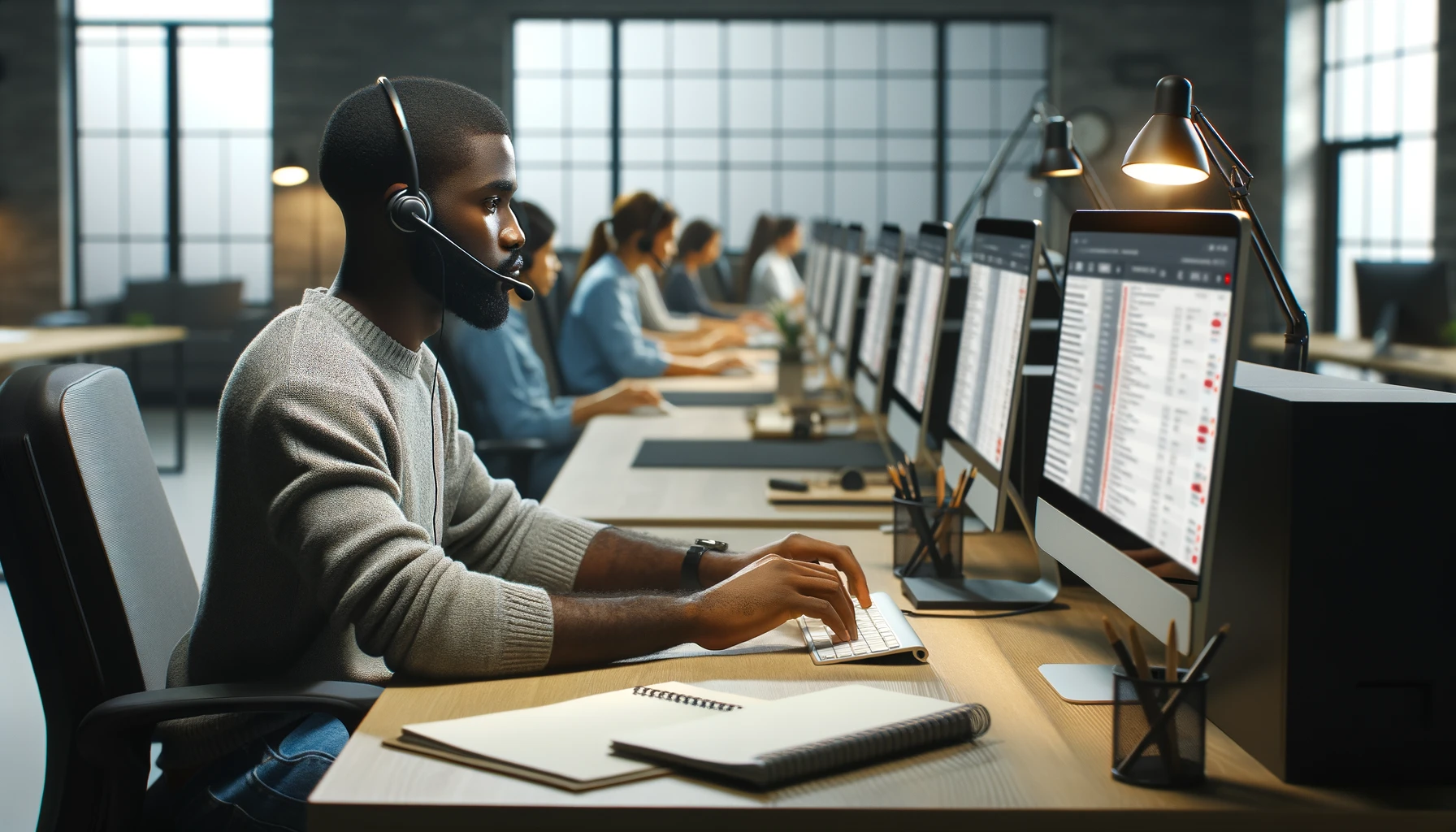 A black man working in a it support service office