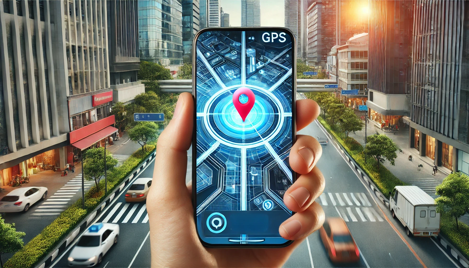 A mobile app interface showing the integration of GPS technology, displaying a real-time map with user location and navigation routes.